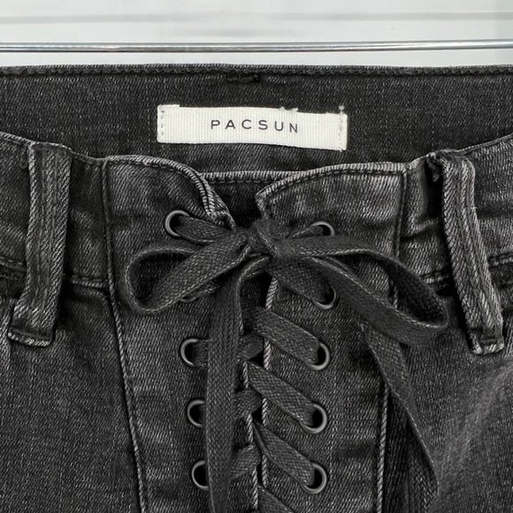 PacSun Size 24 Jeans Super High Rise Jeggings Lace Up Washed Black Stretch - Picture 4 of 9